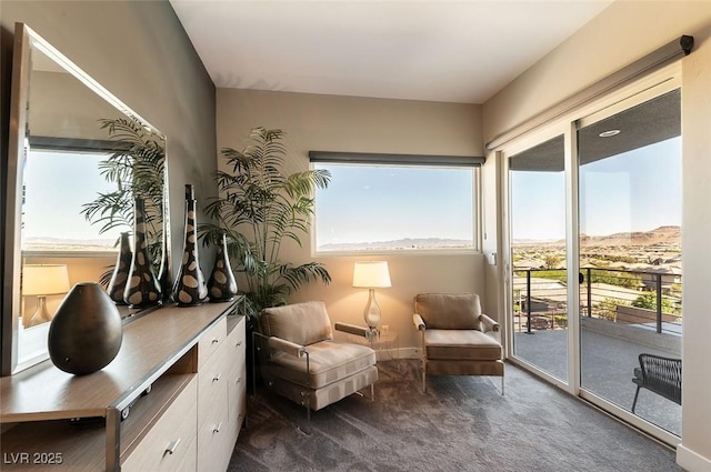 5436 Succulent Rose Dr, Las Vegas, NV 89135 - living area with baseboards and dark carpet