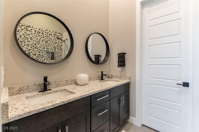 5436 Succulent Rose Dr, Las Vegas, NV 89135 - full bathroom featuring a sink, tile patterned floors, a shower, and double vanity