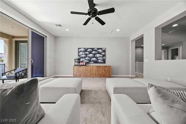 12705 Coastline Shadow St, Las Vegas, NV 89141 - carpeted living area featuring a ceiling fan, recessed lighting, and baseboards
