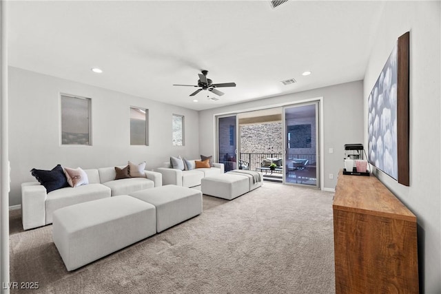 12705 Coastline Shadow St, Las Vegas, NV 89141 - living area with carpet, a ceiling fan, recessed lighting, and baseboards