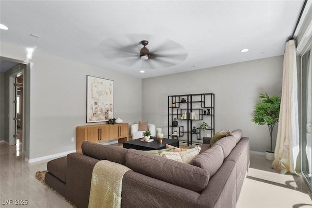 12705 Coastline Shadow St, Las Vegas, NV 89141 - living room with a ceiling fan, recessed lighting, and baseboards