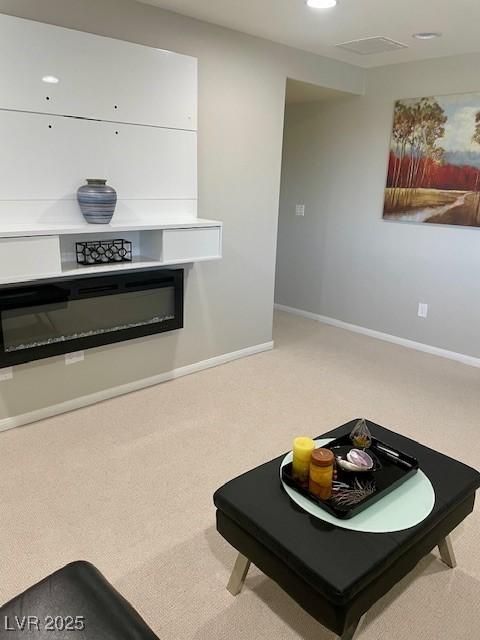 details with carpet floors, recessed lighting, baseboards, and visible vents
