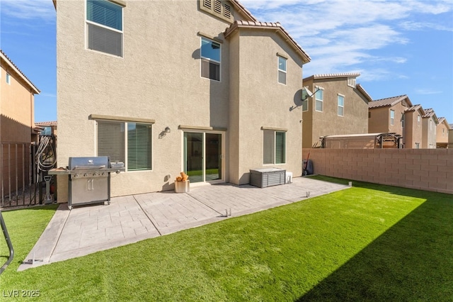 back of house featuring a fenced backyard and stucco siding