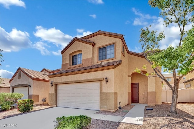 6525 Bismark Hills St, North Las Vegas, NV 89084 - view of front of property featuring a garage, stucco siding, driveway, and a tiled roof