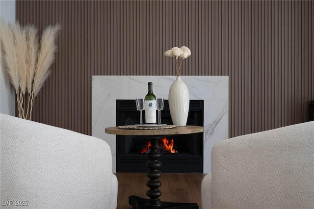 room details featuring a fireplace