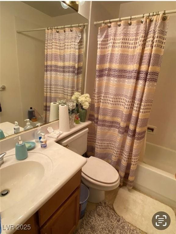 11021 Pentland Downs St, Las Vegas, NV 89141 - bathroom featuring vanity, tile patterned flooring, shower / bath combo, and toilet