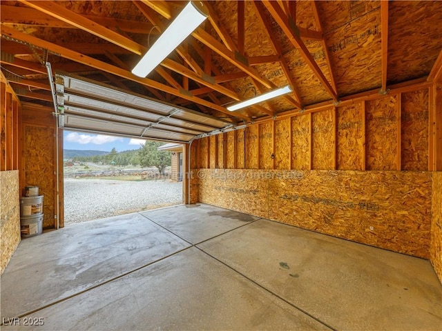 garage featuring a mountain view