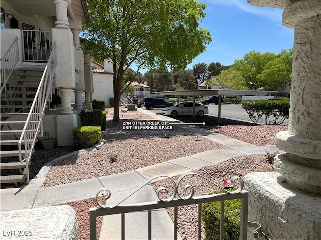 view of yard featuring stairs