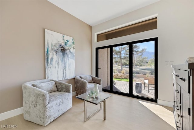living area with baseboards