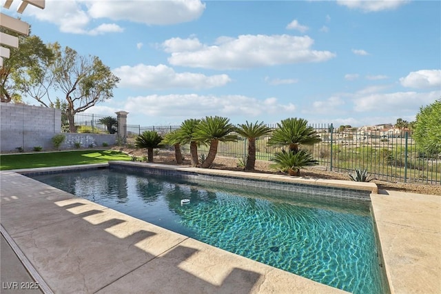 view of pool featuring a fenced in pool and fence