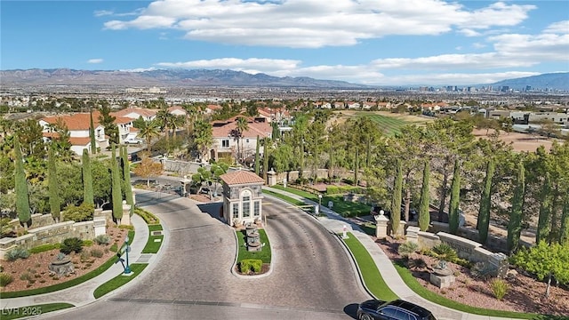 aerial view with a mountain view and a residential view