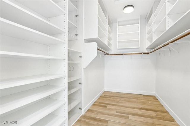 walk in closet with wood finished floors