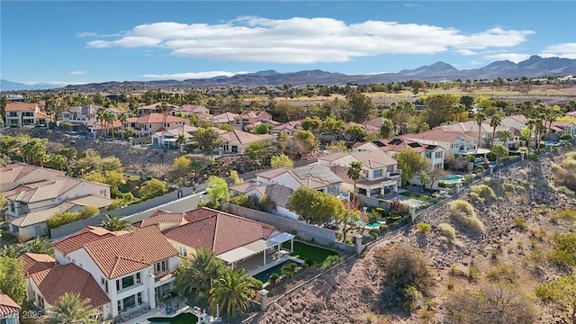bird's eye view featuring a residential view and a mountain view