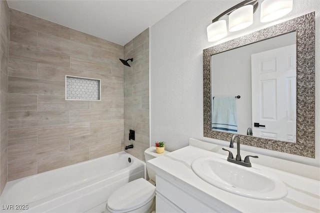 full bathroom with vanity, toilet, and tub / shower combination