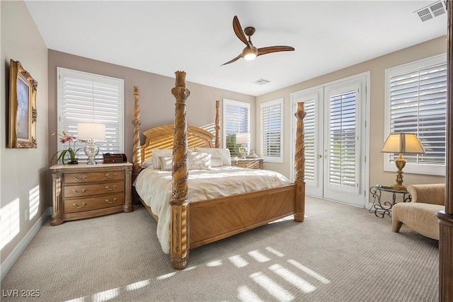 2933 Red Springs Dr, Las Vegas, NV 89135 - bedroom with access to exterior, light carpet, and a ceiling fan