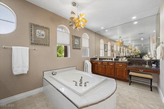 2933 Red Springs Dr, Las Vegas, NV 89135 - full bathroom with a garden tub, vanity, tile patterned floors, and recessed lighting
