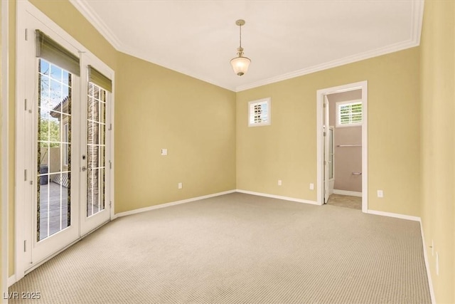 2318 Shorewood Hills Ave, Henderson, NV 89052 - carpeted empty room featuring baseboards, ornamental molding, and french doors