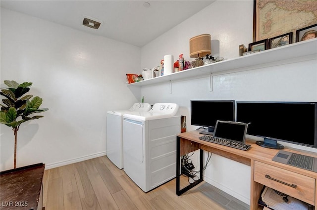 96 Campbelltown Ave, Henderson, NV 89015 - washroom featuring baseboards, laundry area, washer and clothes dryer, and light wood-style floors
