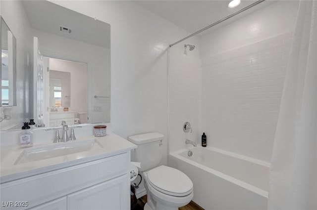 96 Campbelltown Ave, Henderson, NV 89015 - bathroom featuring visible vents, shower / bath combo, toilet, and vanity