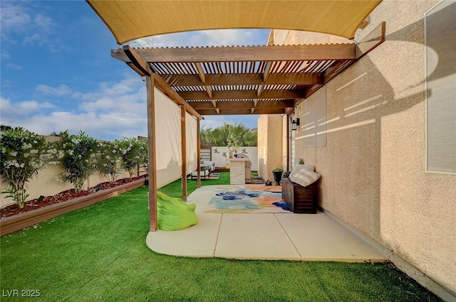 view of patio with a fenced backyard and a pergola