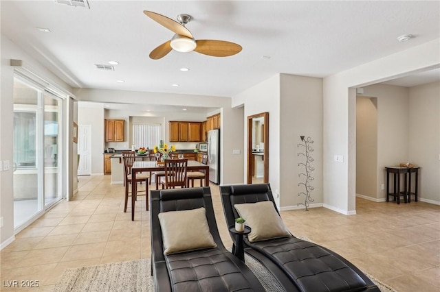 8316 Imperial Lakes St, Las Vegas, NV 89131 - living area with light tile patterned flooring, a ceiling fan, recessed lighting, and baseboards