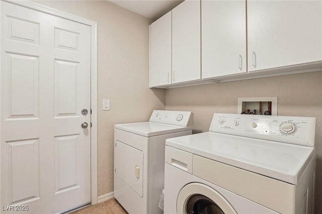 8316 Imperial Lakes St, Las Vegas, NV 89131 - laundry room with separate washer and dryer, cabinet space, light tile patterned floors, and baseboards