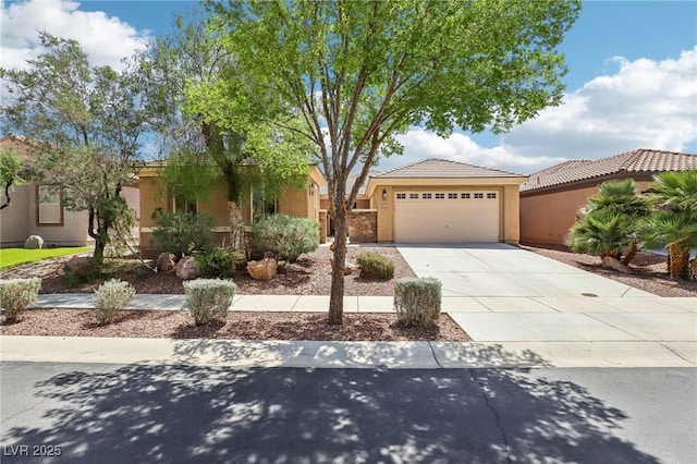 8316 Imperial Lakes St, Las Vegas, NV 89131 - view of front of property with stucco siding, a garage, driveway, and a tiled roof