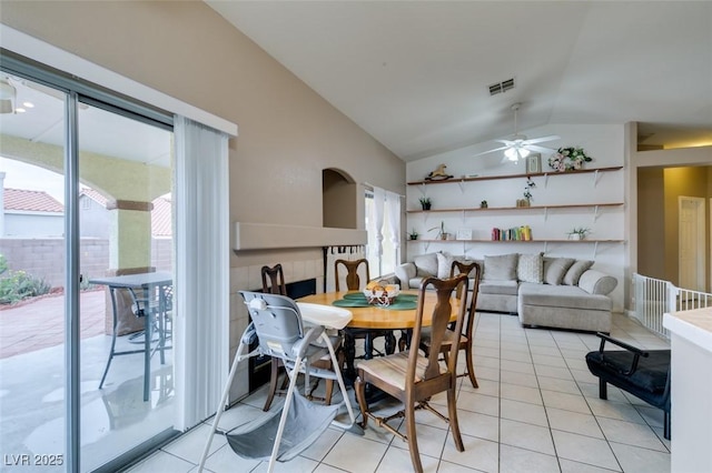 2595 Fort Lauderdale Dr, Las Vegas, NV 89156 - dining space featuring lofted ceiling, ceiling fan, and light tile patterned floors
