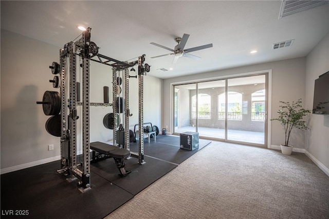 12018 Vento Forte Ave, Las Vegas, NV 89138 - workout area featuring a ceiling fan, baseboards, and recessed lighting