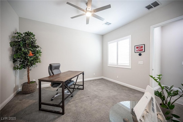 12018 Vento Forte Ave, Las Vegas, NV 89138 - home office featuring a ceiling fan, carpet flooring, and baseboards