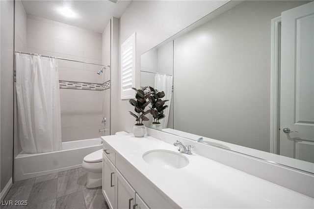 12018 Vento Forte Ave, Las Vegas, NV 89138 - bathroom featuring toilet, vanity, and shower / tub combo with curtain