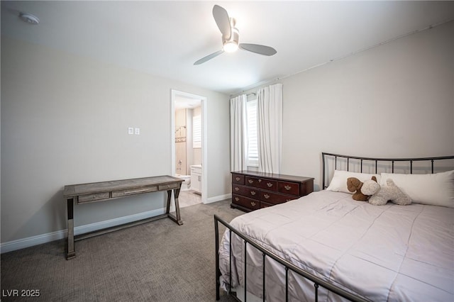 12018 Vento Forte Ave, Las Vegas, NV 89138 - carpeted bedroom featuring baseboards, a ceiling fan, and ensuite bath