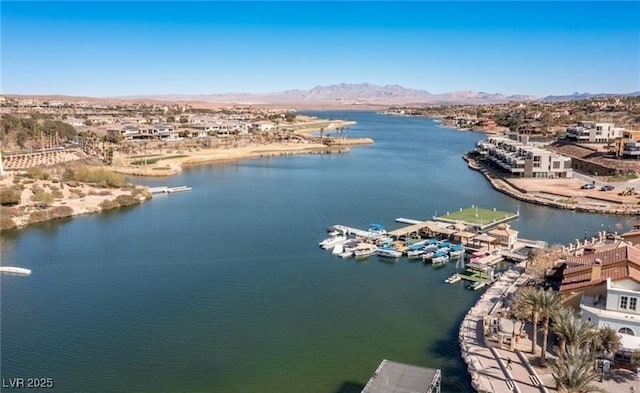 aerial view with a water and mountain view