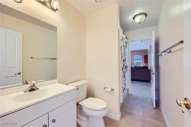 4 Bishopsgate Ter, Henderson, NV 89074 - bathroom with tile patterned flooring, toilet, vanity, baseboards, and a shower with curtain