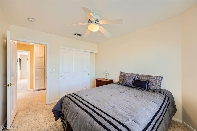 4 Bishopsgate Ter, Henderson, NV 89074 - bedroom featuring light colored carpet, baseboards, ceiling fan, and a closet