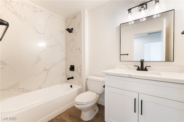 2505 Showcase Dr, Las Vegas, NV 89134 - bathroom featuring wood finished floors, toilet, shower / tub combination, and vanity