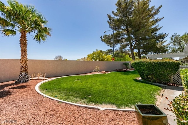 view of yard with a fenced backyard