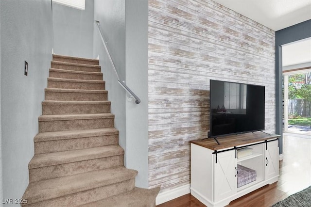1861 Windward Ct, Henderson, NV 89012 - stairway with baseboards, an accent wall, and wood finished floors
