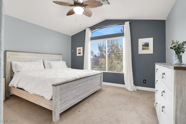 1861 Windward Ct, Henderson, NV 89012 - bedroom featuring a ceiling fan, baseboards, light carpet, and lofted ceiling