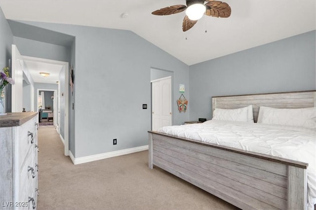 1861 Windward Ct, Henderson, NV 89012 - bedroom featuring light carpet, a ceiling fan, baseboards, lofted ceiling, and a closet