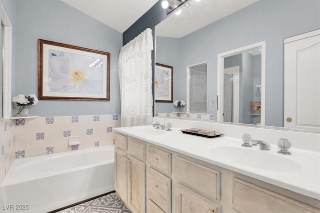 1861 Windward Ct, Henderson, NV 89012 - bathroom with a sink, tile patterned flooring, a garden tub, and double vanity