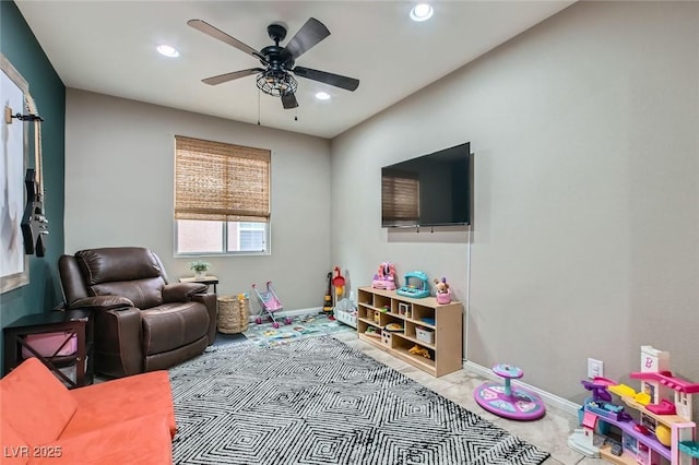 7497 Alamo Ranch Ave, Las Vegas, NV 89179 - recreation room featuring recessed lighting, ceiling fan, and baseboards