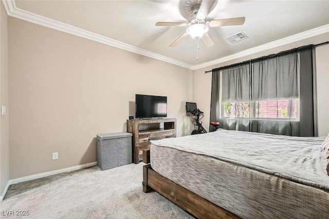 7497 Alamo Ranch Ave, Las Vegas, NV 89179 - bedroom featuring crown molding, carpet floors, baseboards, and a ceiling fan