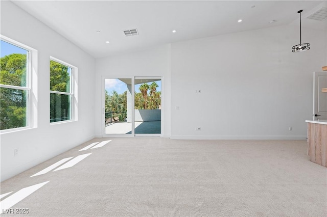 8721 Robinson Ridge Dr, Las Vegas, NV 89117 - unfurnished room with light carpet, high vaulted ceiling, and recessed lighting