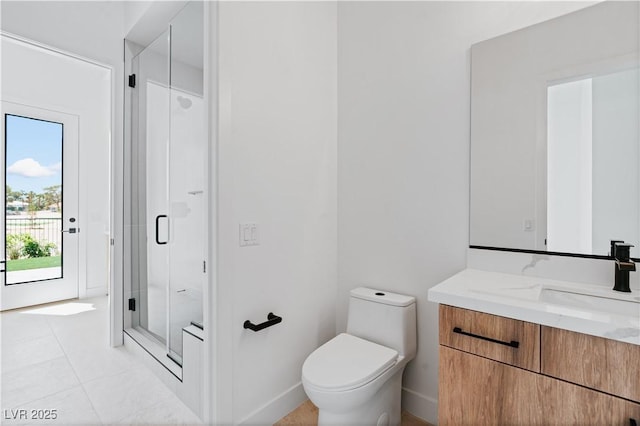 8721 Robinson Ridge Dr, Las Vegas, NV 89117 - full bathroom with vanity, plenty of natural light, a stall shower, and tile patterned floors