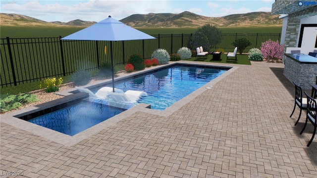 8721 Robinson Ridge Dr, Las Vegas, NV 89117 - view of swimming pool with a mountain view, a patio, and a fenced backyard