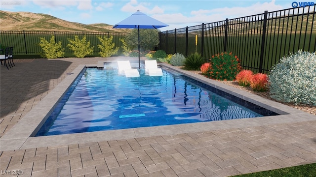 8721 Robinson Ridge Dr, Las Vegas, NV 89117 - view of pool featuring a fenced backyard, a mountain view, and a patio area