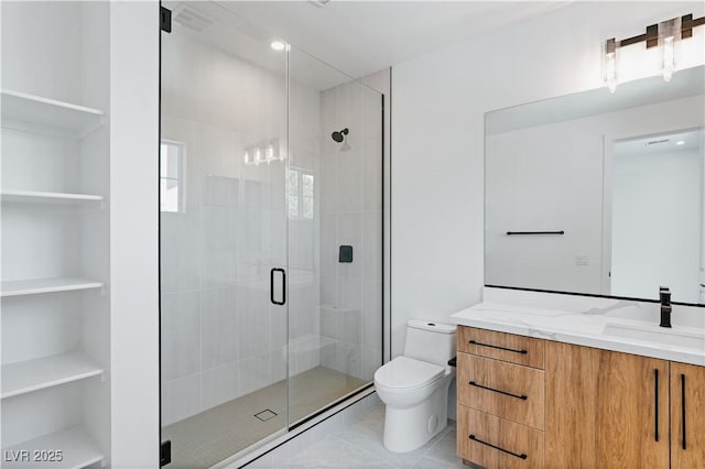 8721 Robinson Ridge Dr, Las Vegas, NV 89117 - bathroom featuring vanity, a shower stall, and tile patterned floors