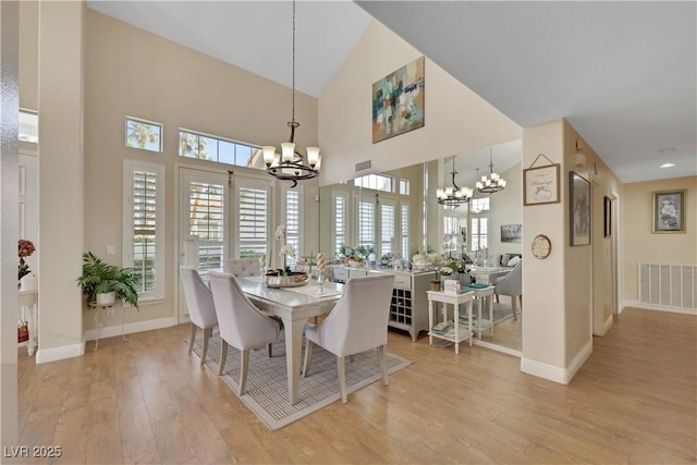 2909 Sterling Cove Dr, Las Vegas, NV 89128 - dining space with a chandelier, a wealth of natural light, light wood finished floors, and visible vents