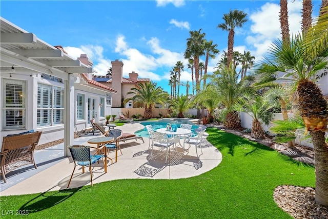 2909 Sterling Cove Dr, Las Vegas, NV 89128 - view of swimming pool featuring a fenced backyard, a pergola, a yard, and a patio area